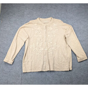 Caite Button Up Blouse Womens Large Embroiderd Boho Granola Cottage Cardigan Top